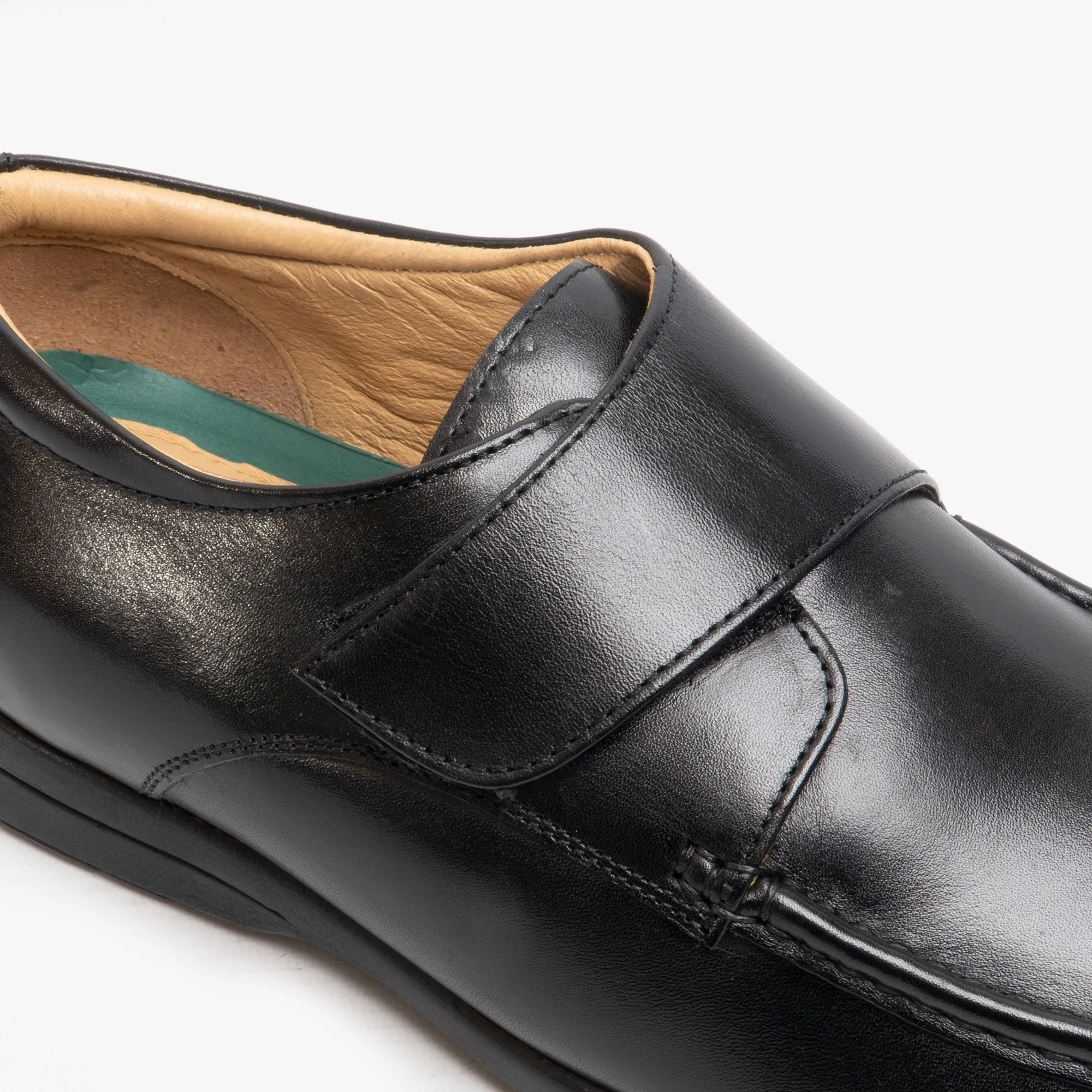 ALBIE Mens Leather Extra Wide Fit Touch Fasten Loafers Black