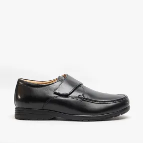 ALBIE Mens Leather Extra Wide Fit Touch Fasten Loafers Black