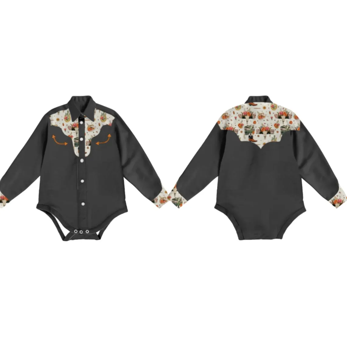 Black Vintage Pearl Snap Onesie Baby (0-18M)