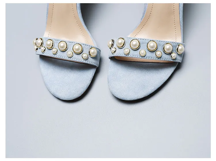 BOOPDO DESIGN PEARL DETAIL BLOCK HEEL SANDALS