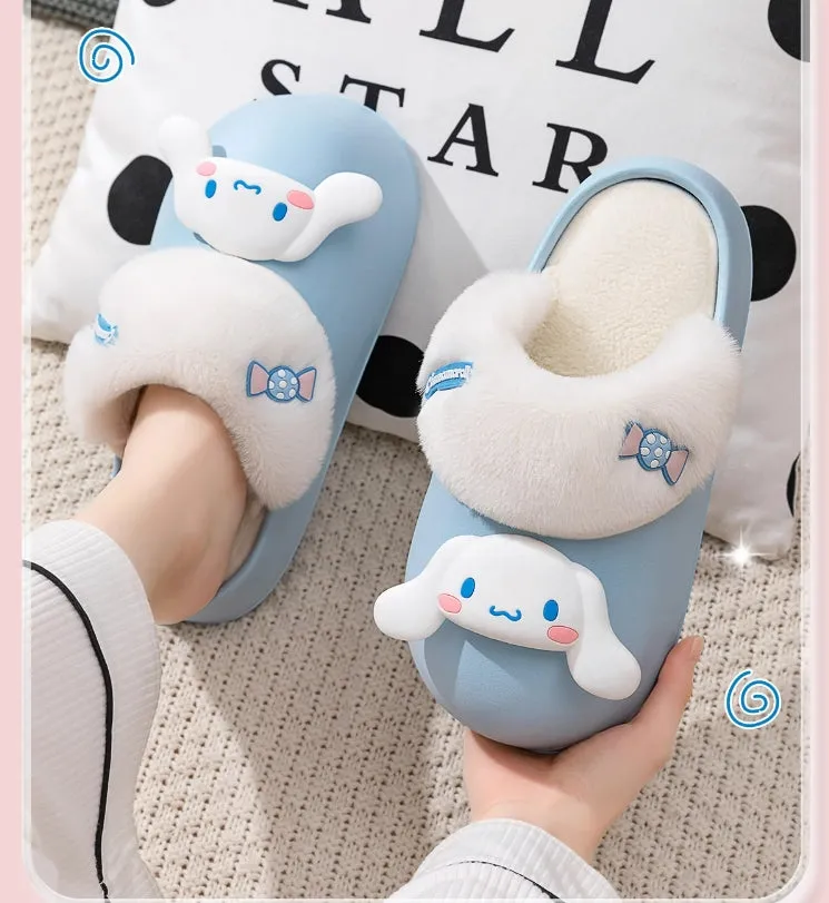Cartoon Plush Thick-soled Waterproof Slippers