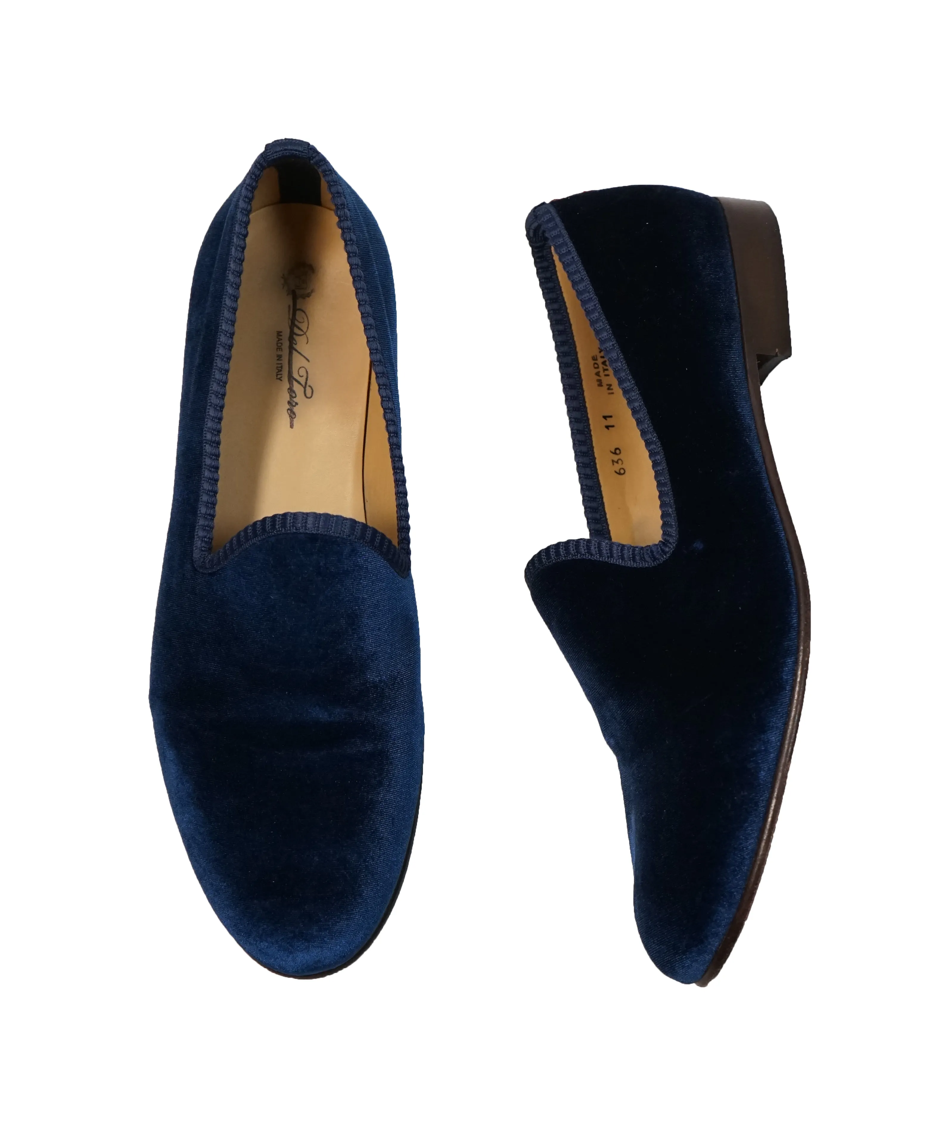 DEL TORO - Blue Velvet Smoking Slippers Loafers - 11