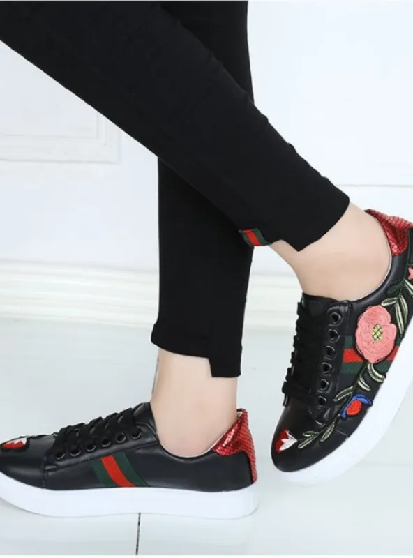 Embroidery Shoes Woman Loafers Autumn Fisherman