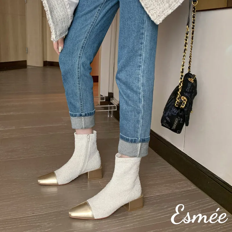 Fabrics Ankle Boots with Metallic Heel and Toe Cap