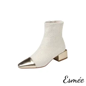Fabrics Ankle Boots with Metallic Heel and Toe Cap