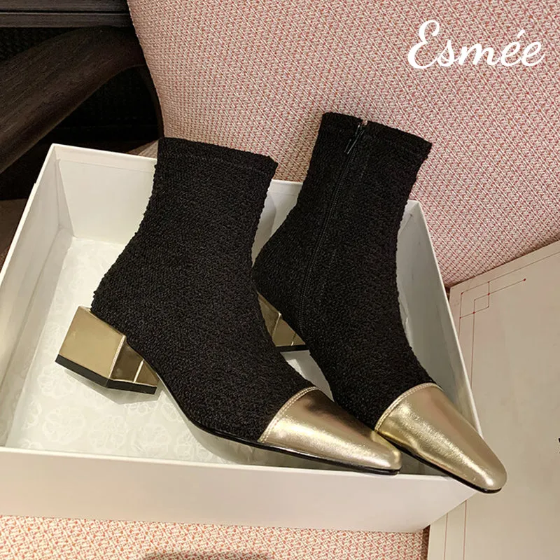 Fabrics Ankle Boots with Metallic Heel and Toe Cap