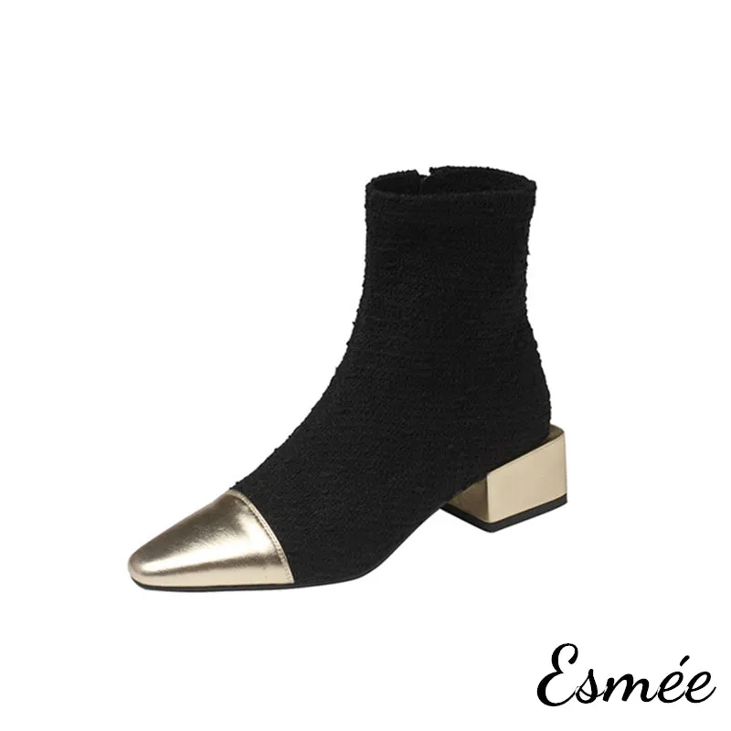 Fabrics Ankle Boots with Metallic Heel and Toe Cap