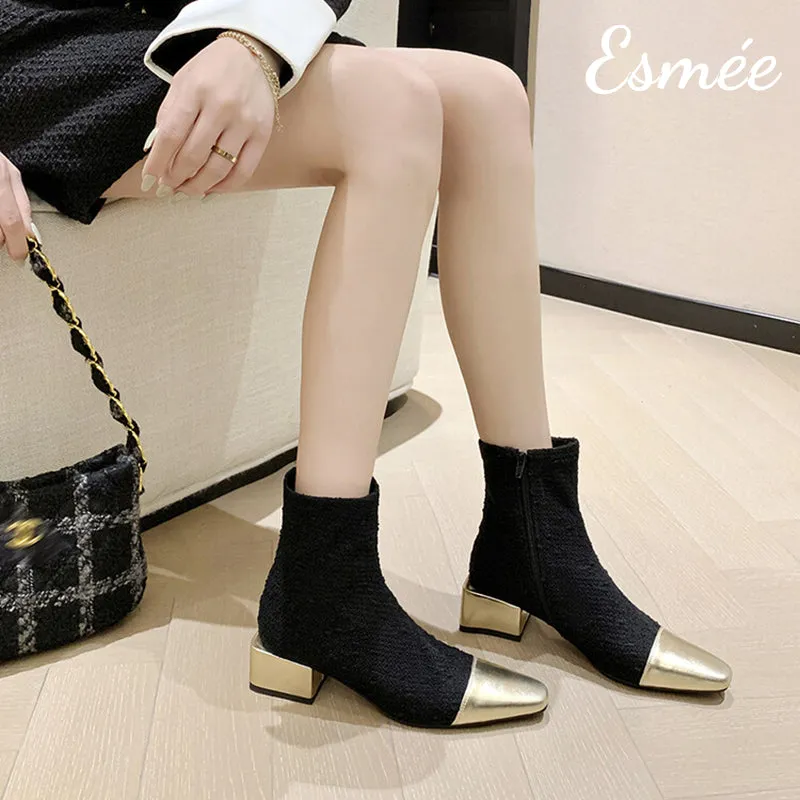 Fabrics Ankle Boots with Metallic Heel and Toe Cap