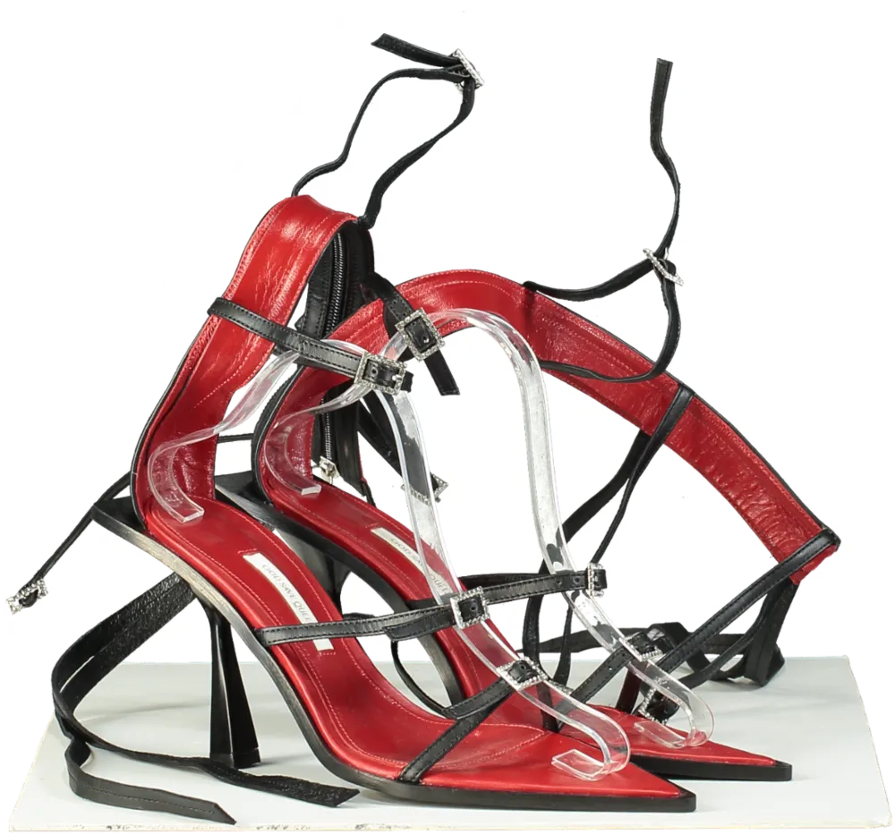 God Save Queens Black and Red Strappy Wild Striped Heeled Sandals EU 39 UK 6