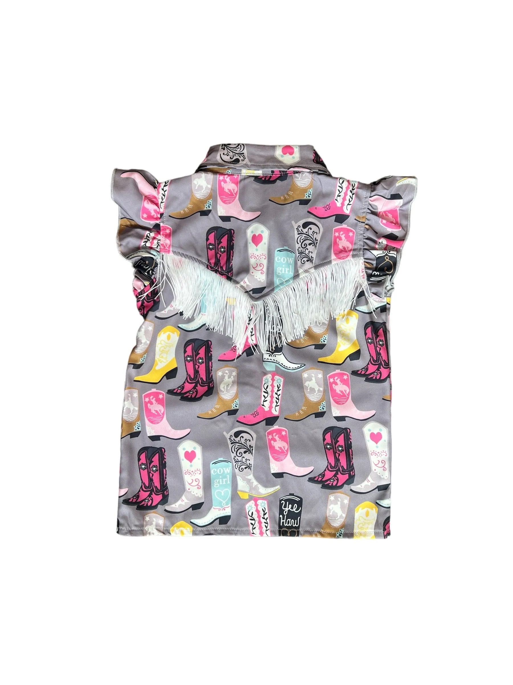 Grey Boot Ruffle Snap Shirt Kid (6-7)