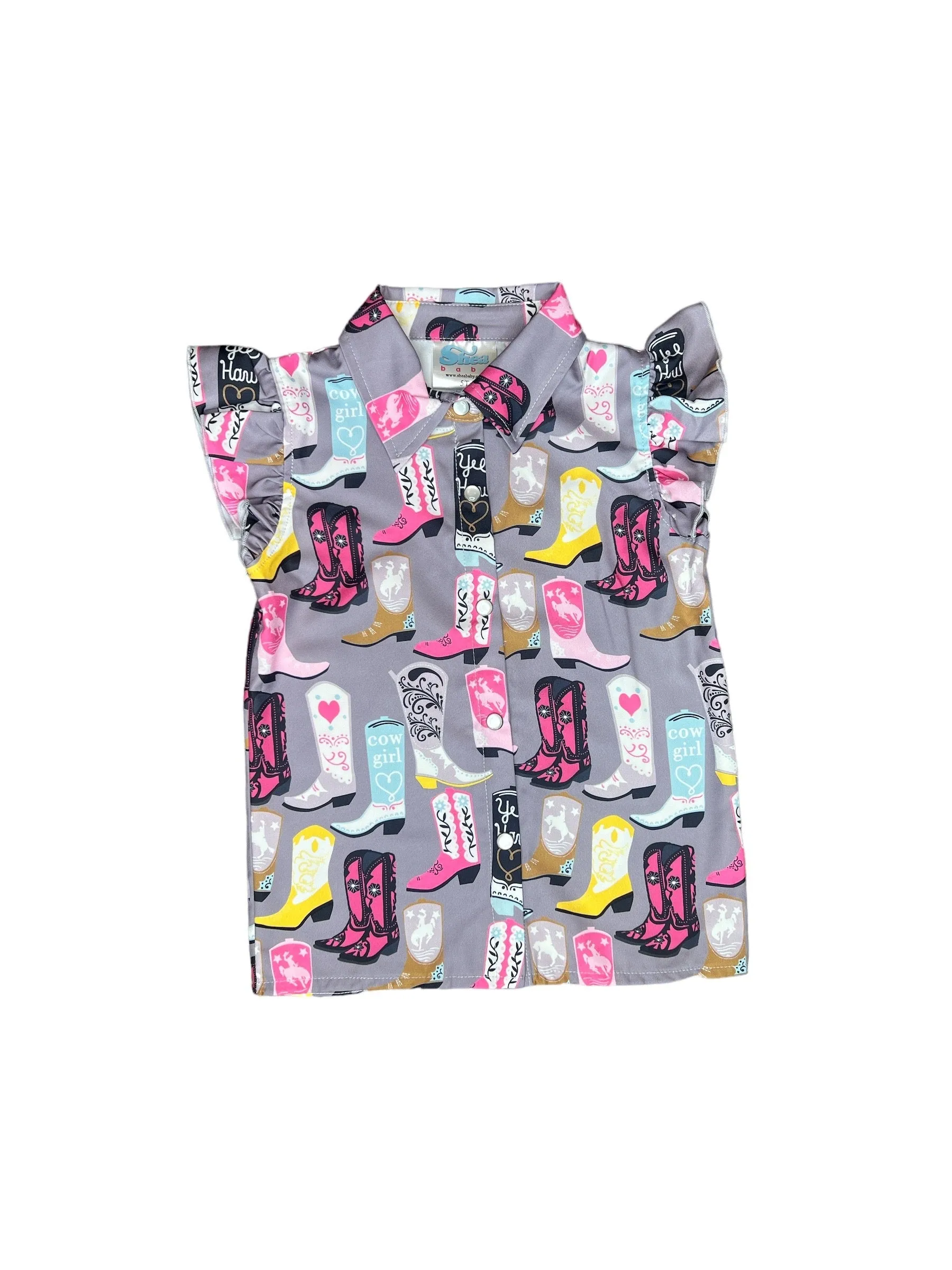Grey Boot Ruffle Snap Shirt Kid (6-7)
