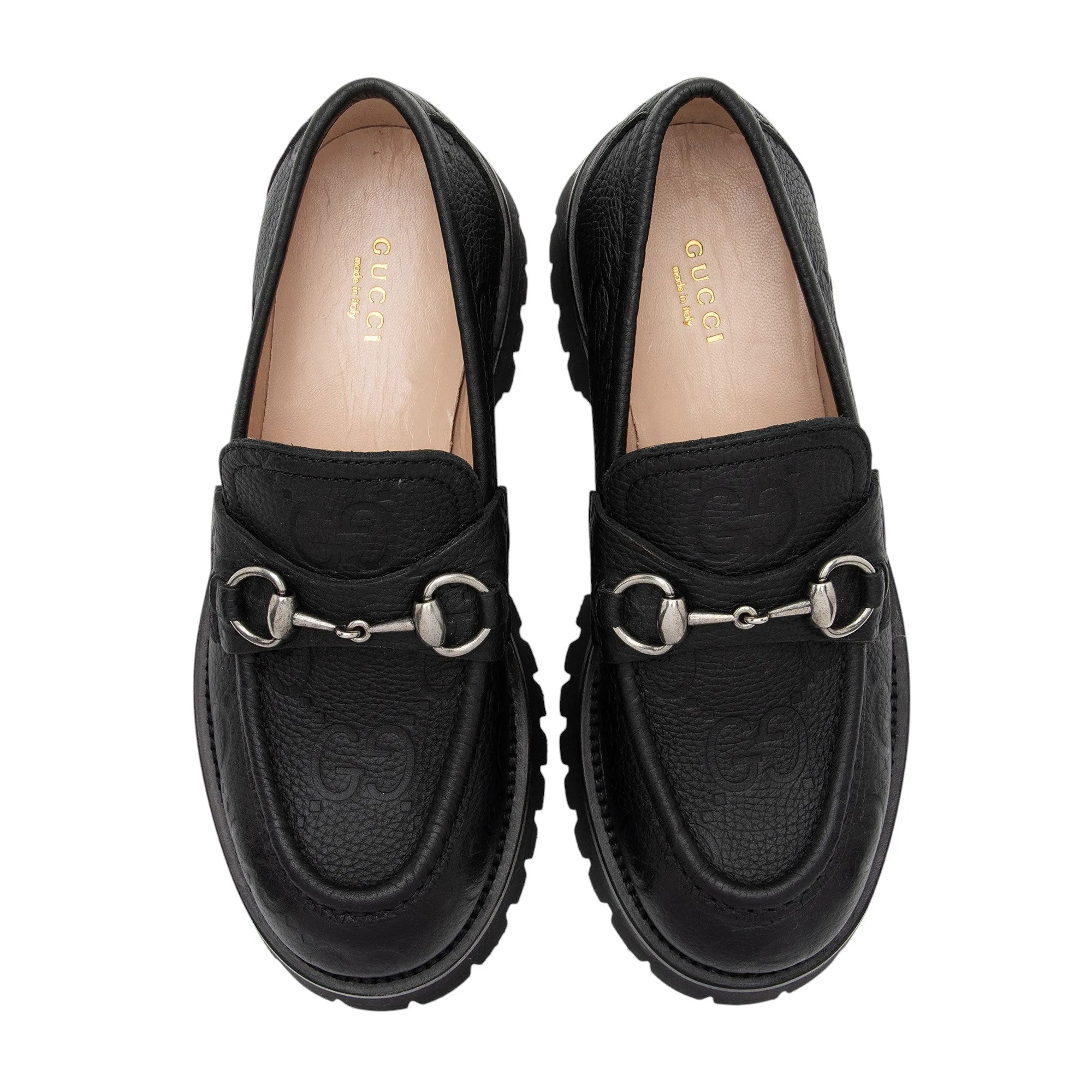 Gucci Jumbo GG Leather Horsebit Lug Sole Loafers