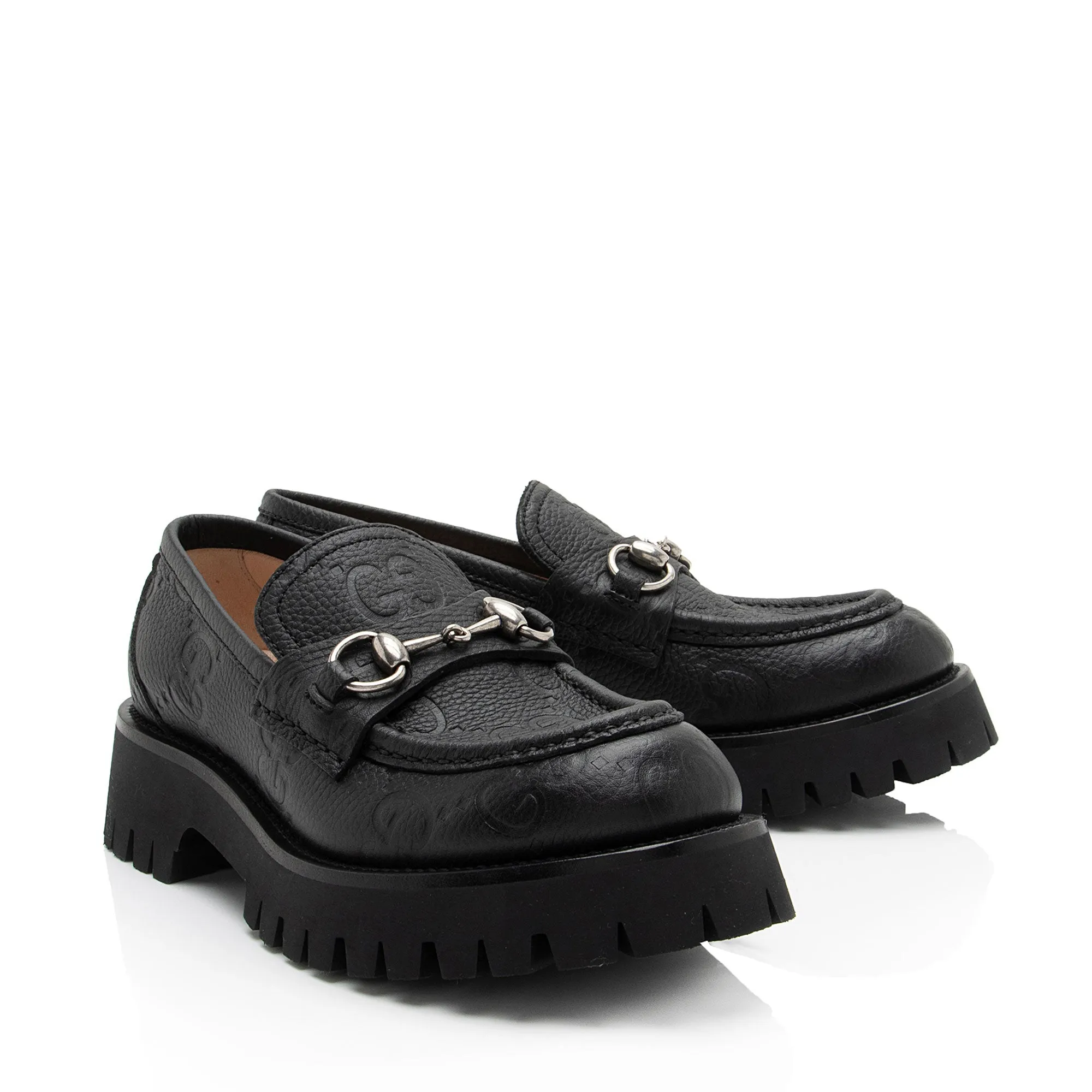 Gucci Jumbo GG Leather Horsebit Lug Sole Loafers