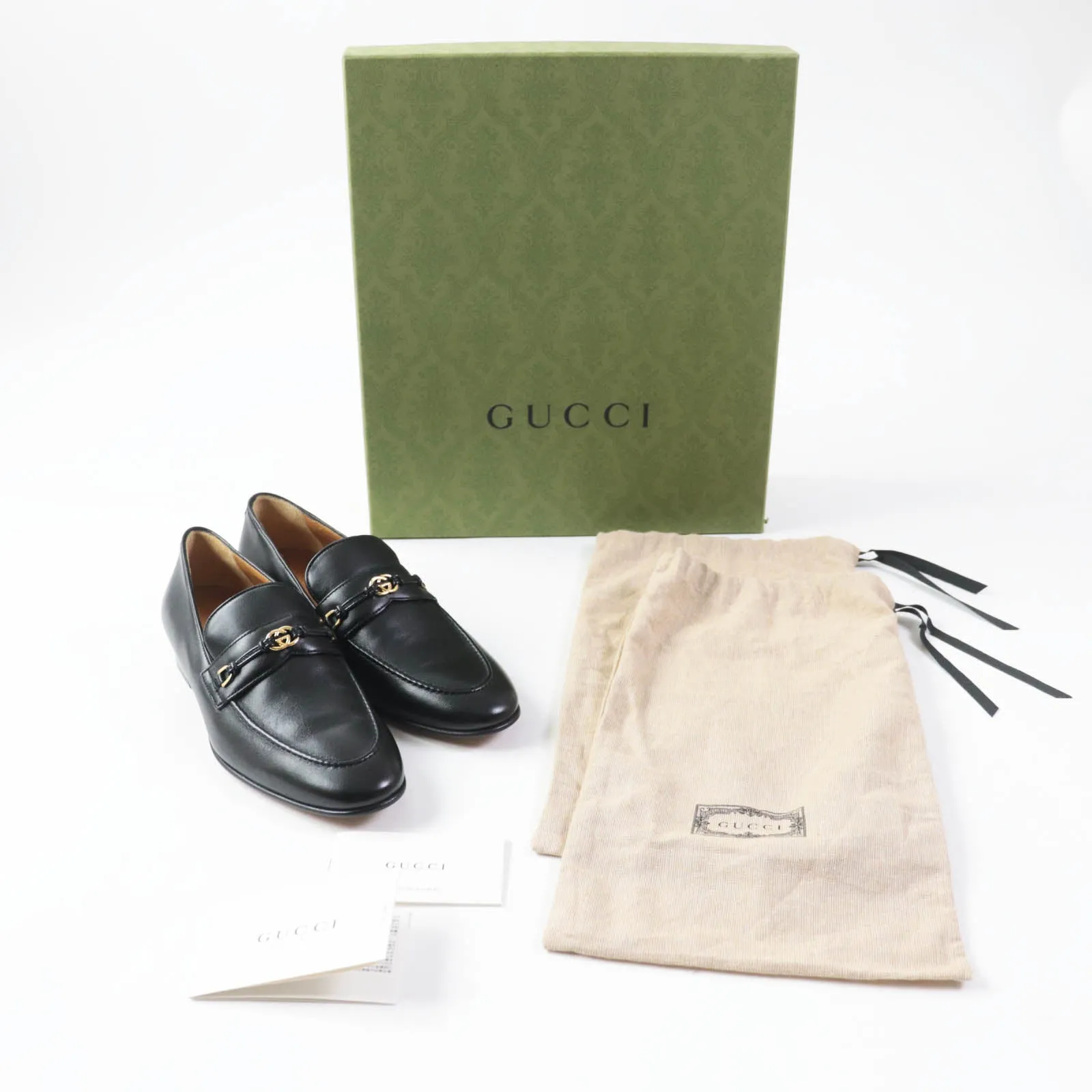GUCCI loafers 740434 leather black 37.5