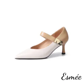 Leather High Heel Maryjane with N Metal Buckle