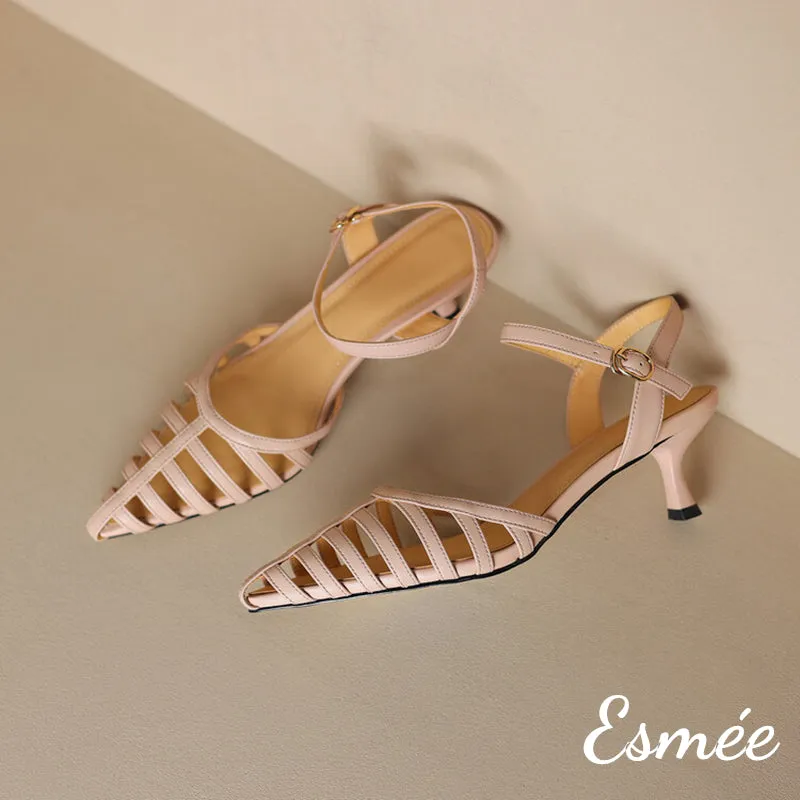 Leather High Heel Sandals with Roman Design