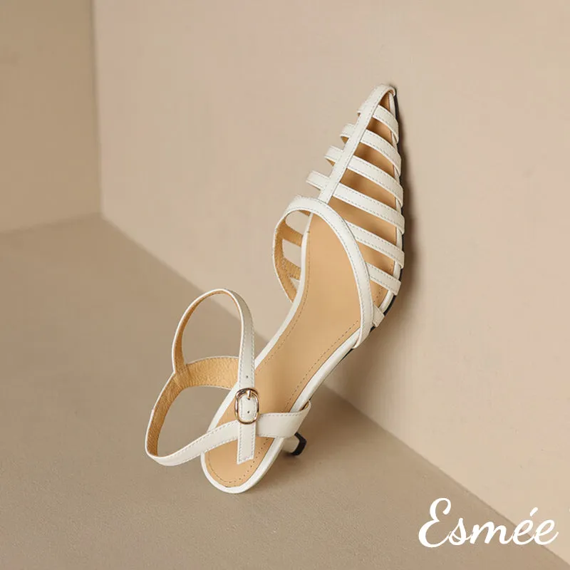 Leather High Heel Sandals with Roman Design