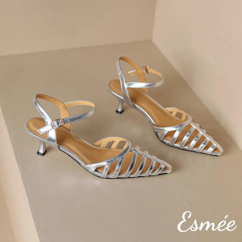 Leather High Heel Sandals with Roman Design