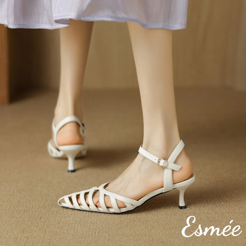 Leather High Heel Sandals with Roman Design