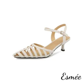 Leather High Heel Sandals with Roman Design