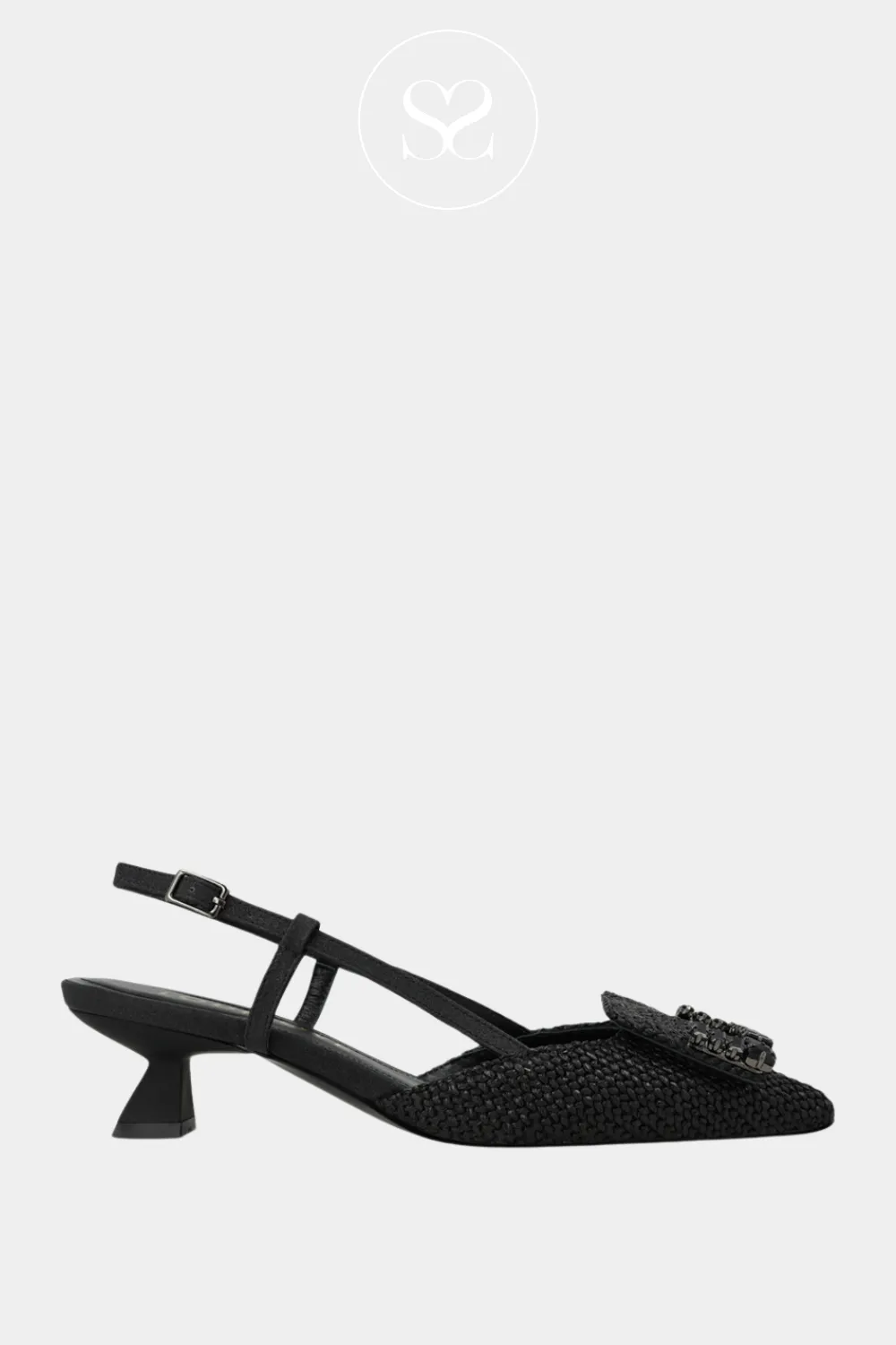 LODI DA5502 BLACK POINTED TOE SLINGBACK LOW HEELS