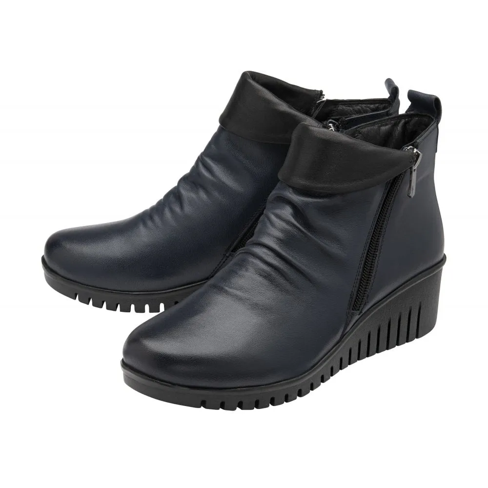 Lotus Ankle Boot in soft leather Cordelia NAVY