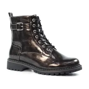 Lunar Parlour GREY Patent Lace Up Boot with Zip GLW030