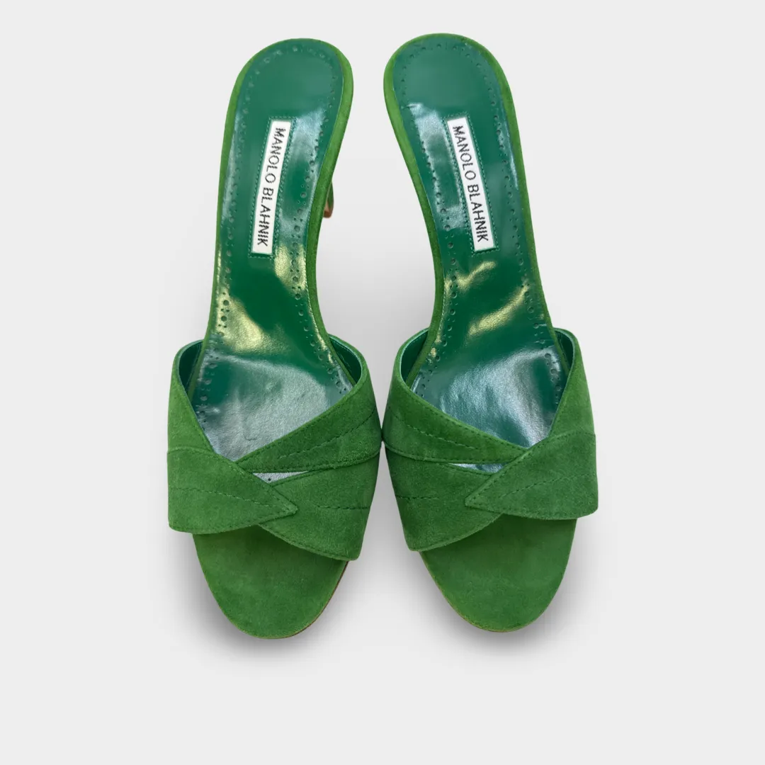 Manolo Blahnik Women's Green suede sandal heels