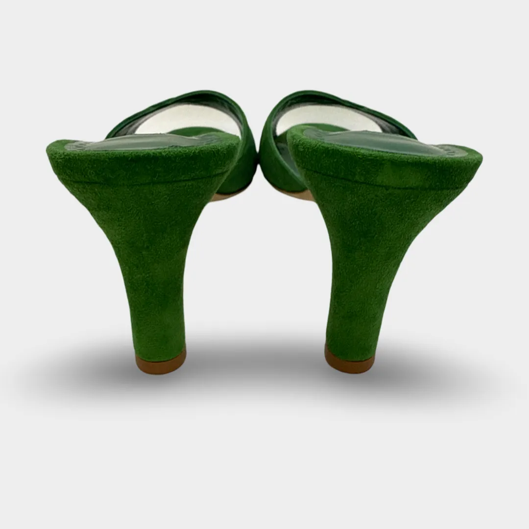 Manolo Blahnik Women's Green suede sandal heels