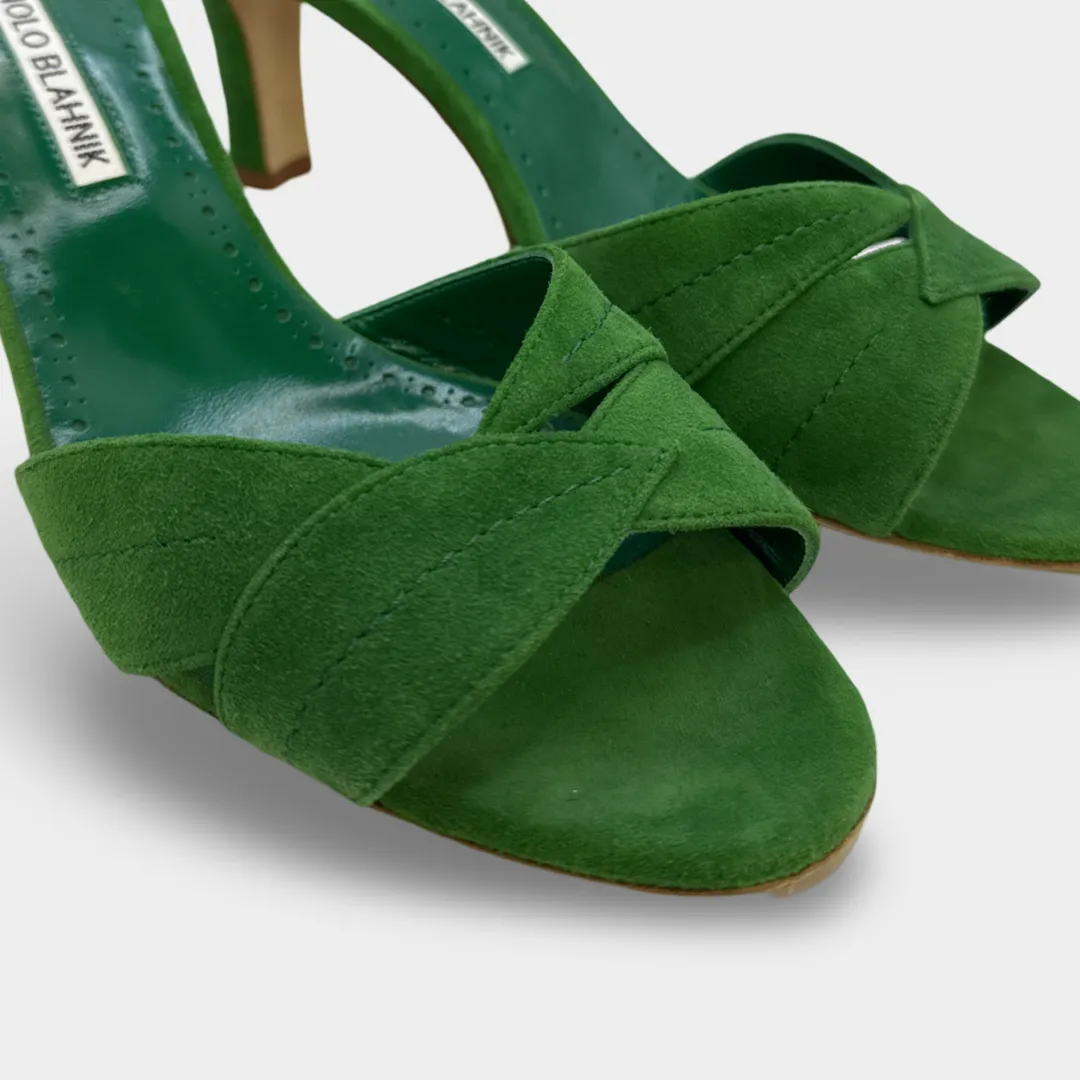 Manolo Blahnik Women's Green suede sandal heels