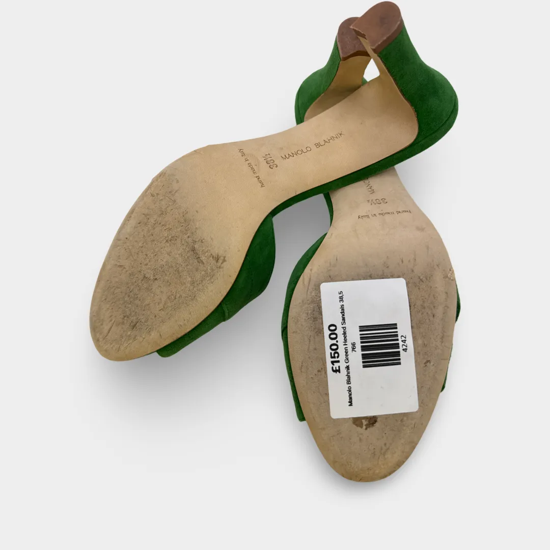 Manolo Blahnik Women's Green suede sandal heels