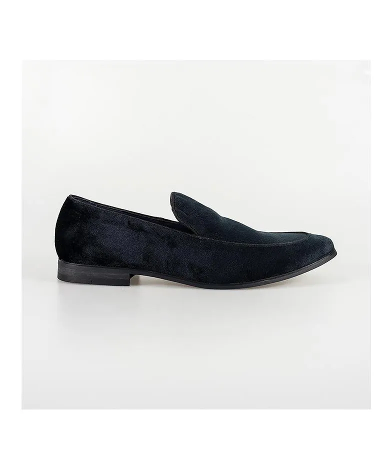 Men's Italian Couture Velvet Slip On Loafer - MILAN - Black