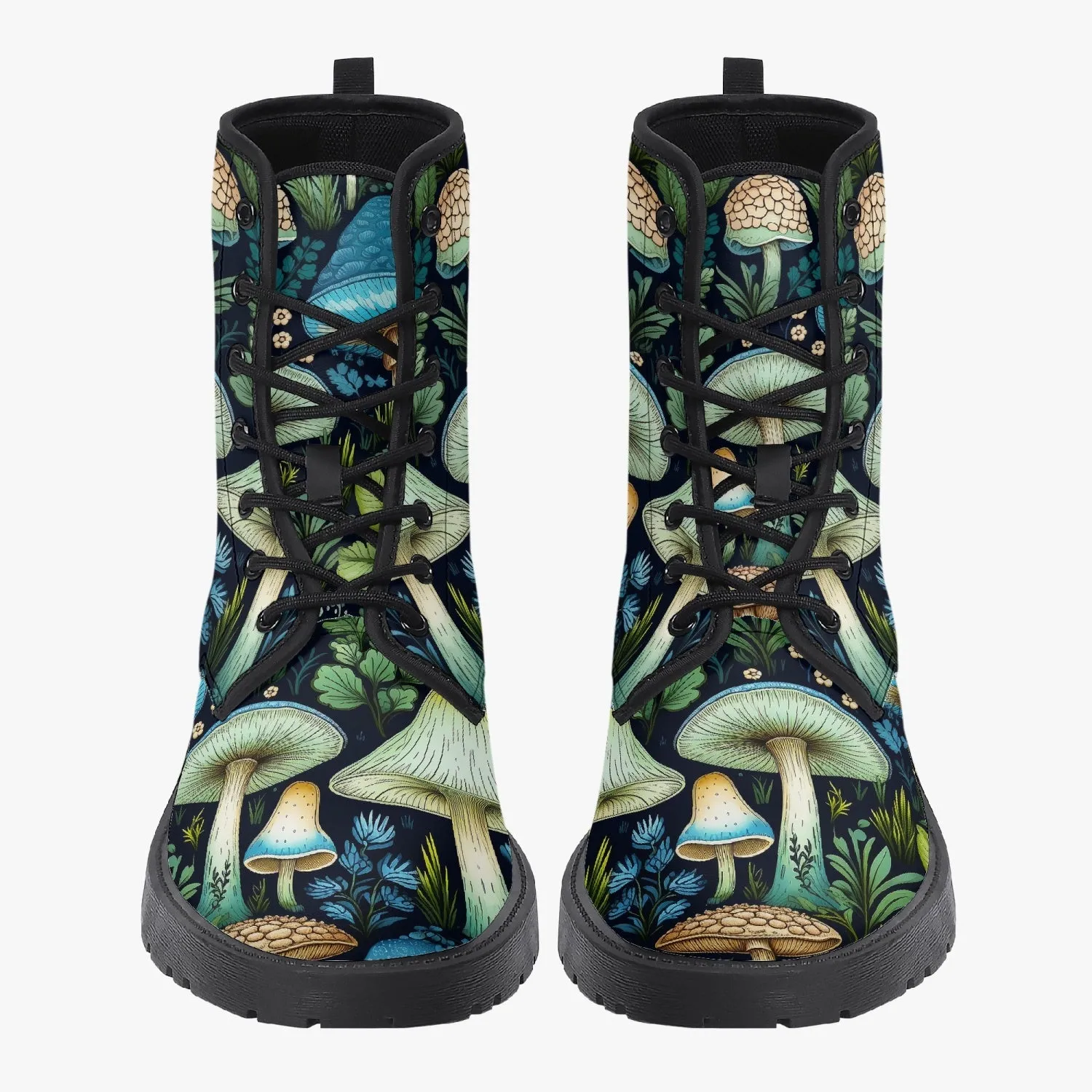 Mushroomcore Toadstool Boots - Green and Blue Mushroom Combat Boots (JPMUSHGB)