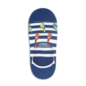 Navy & White Parrot Motif Invisible Touch No-Show Socks - Marcoliani