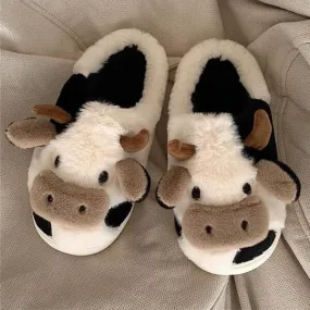 NEW Showcase Cartoon Cow Plush Slippers | As Seen On Social - XL (9.5-10.5 Women/9-10 Men)