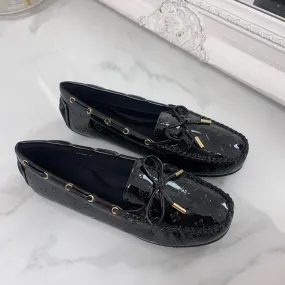 Paige - Black Patent Embossed Driving Loafer