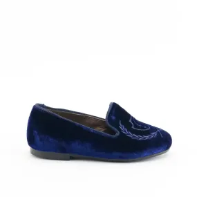 PAPANATAS ROYAL BLUE VELVET MONOGRAM LOAFERS [Final Sale]