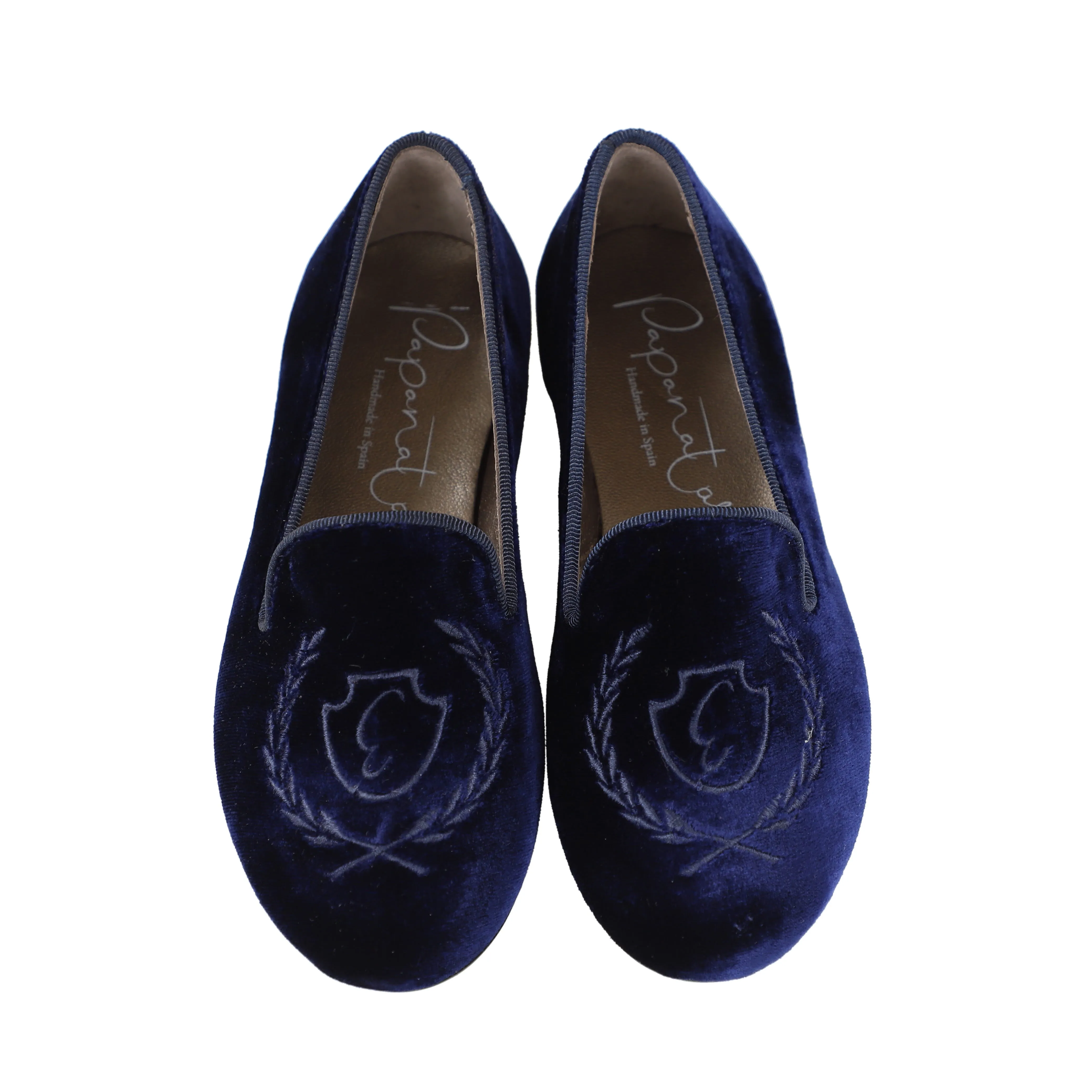 PAPANATAS ROYAL BLUE VELVET MONOGRAM LOAFERS [Final Sale]