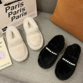Pearl Strap Plush Slippers - Ultra Soft & Cozy