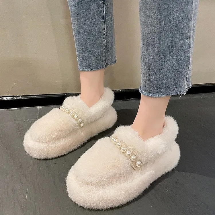 Pearl Strap Plush Slippers - Ultra Soft & Cozy