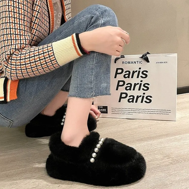 Pearl Strap Plush Slippers - Ultra Soft & Cozy