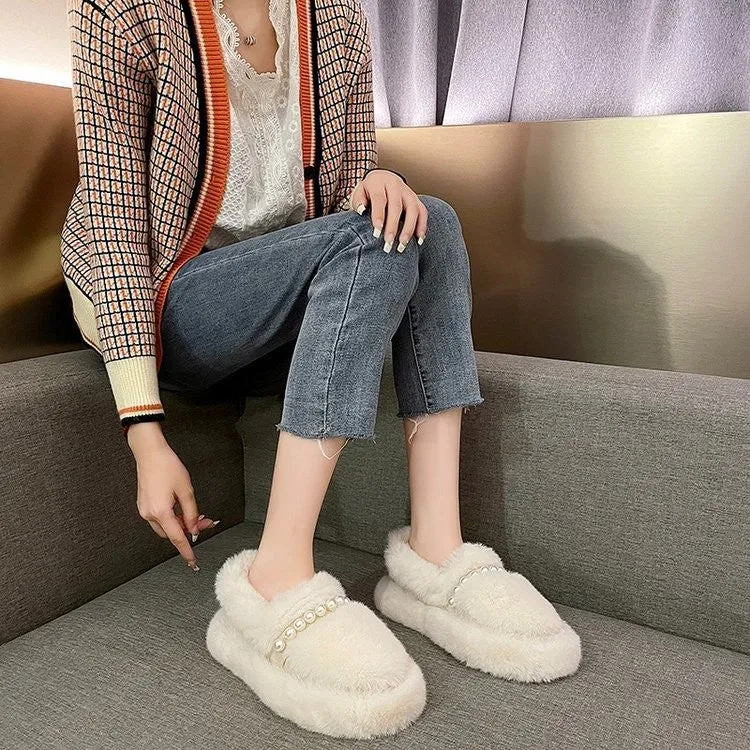 Pearl Strap Plush Slippers - Ultra Soft & Cozy