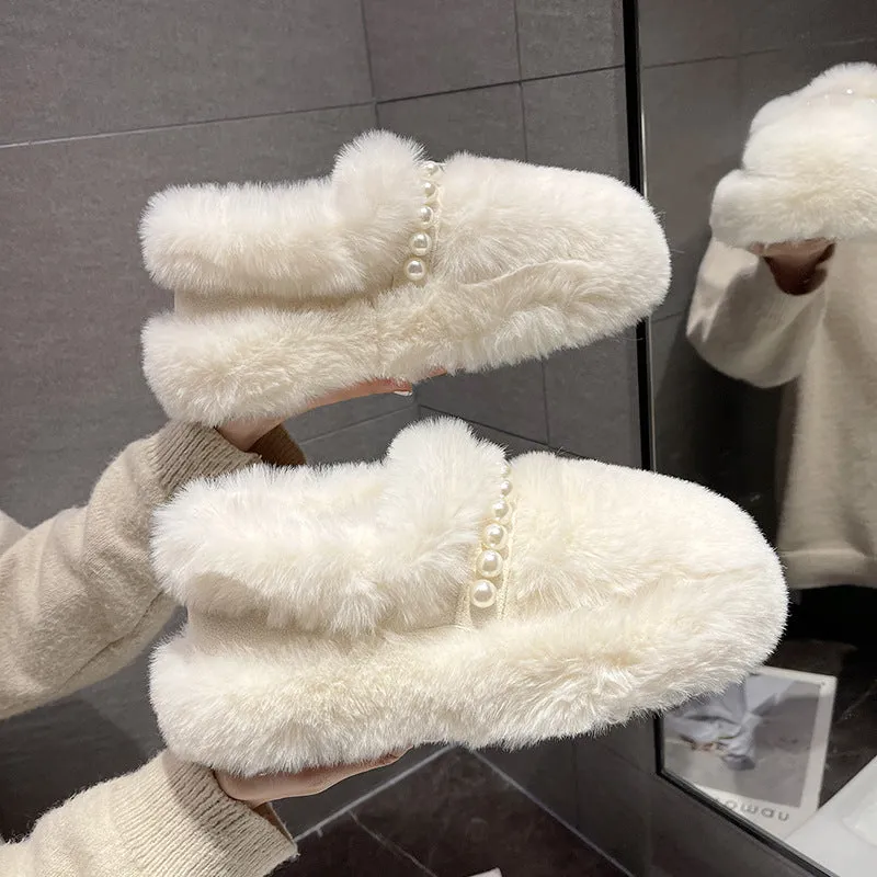 Pearl Strap Plush Slippers - Ultra Soft & Cozy