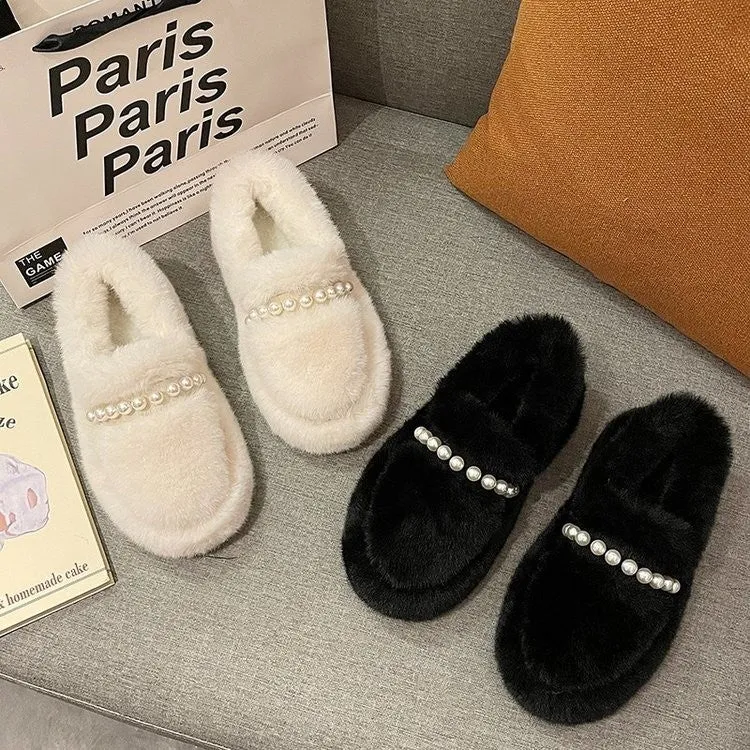 Pearl Strap Plush Slippers - Ultra Soft & Cozy