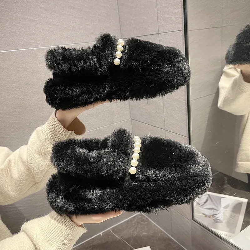 Pearl Strap Plush Slippers - Ultra Soft & Cozy