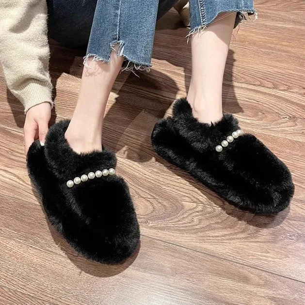 Pearl Strap Plush Slippers - Ultra Soft & Cozy