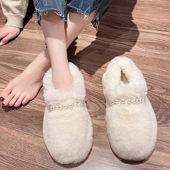 Pearl Strap Plush Slippers - Ultra Soft & Cozy
