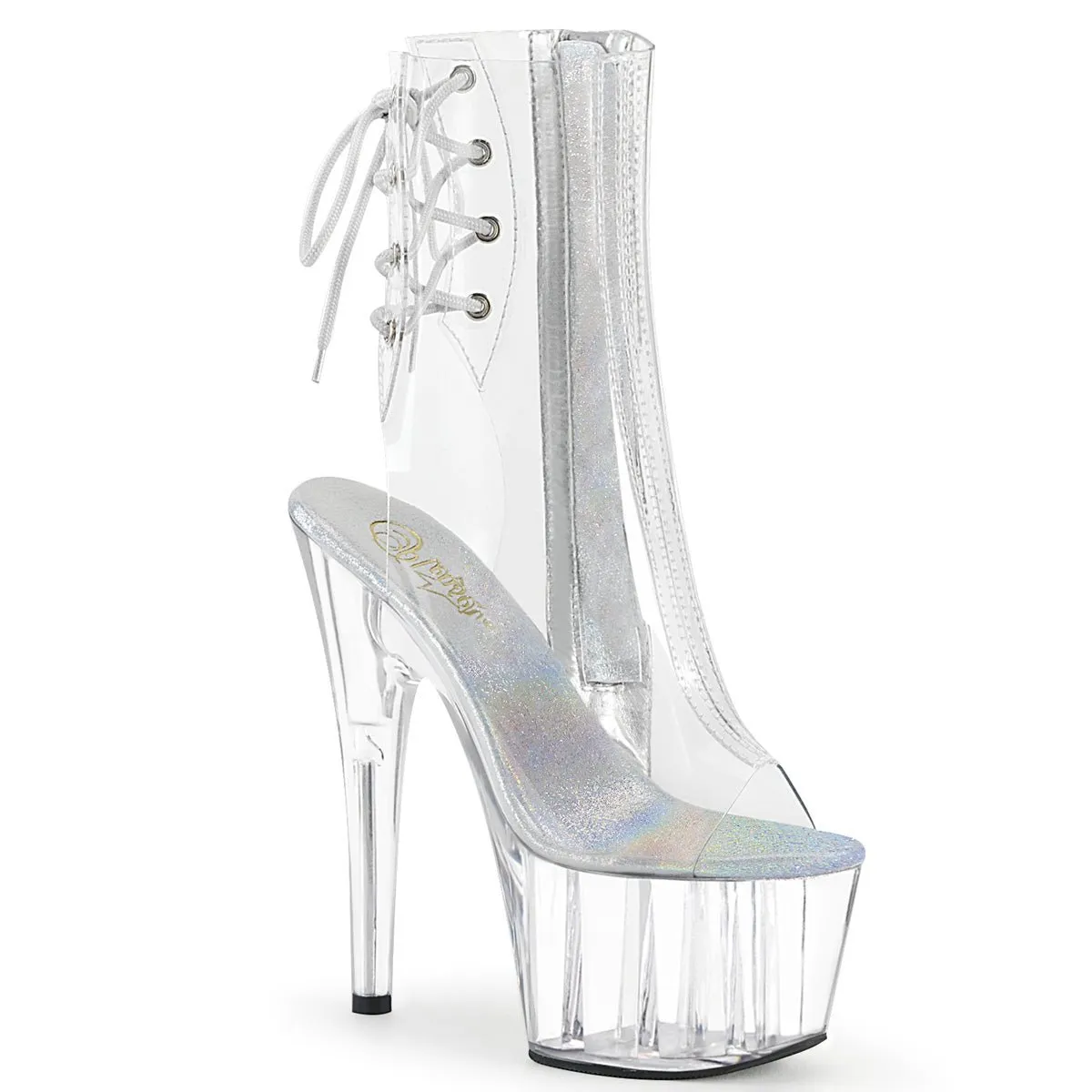 Pleaser Adore 1018C Womens 7" Heel, Platform Back Lace Peep-Toe Ankle Boots