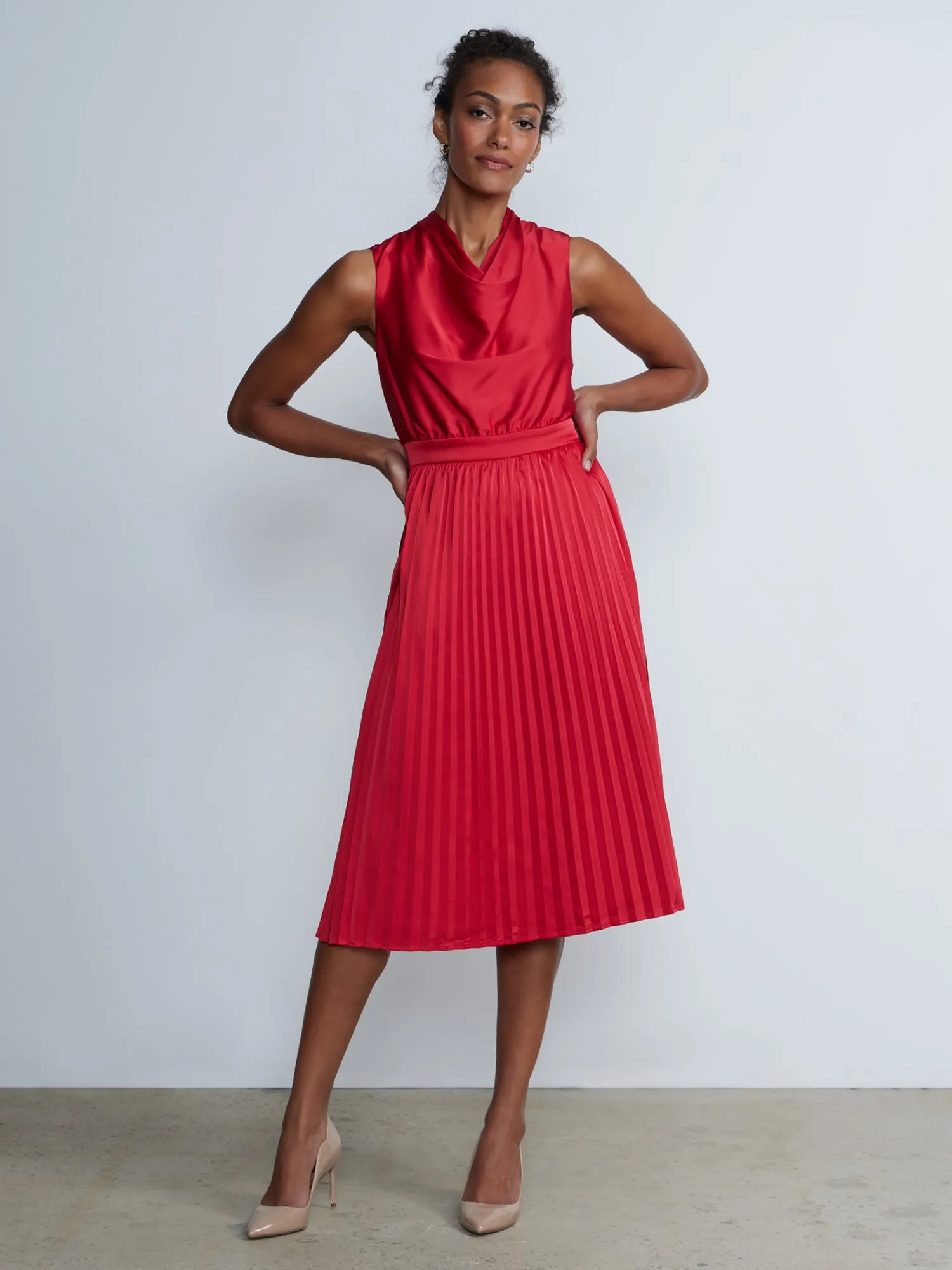 Pleated Cowl Neck Dress