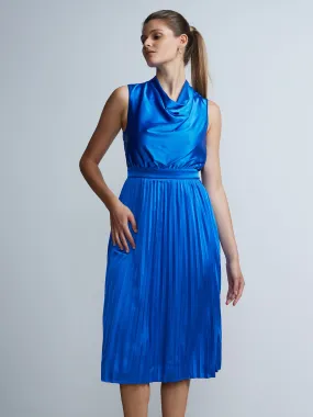 Pleated Cowl Neck Dress